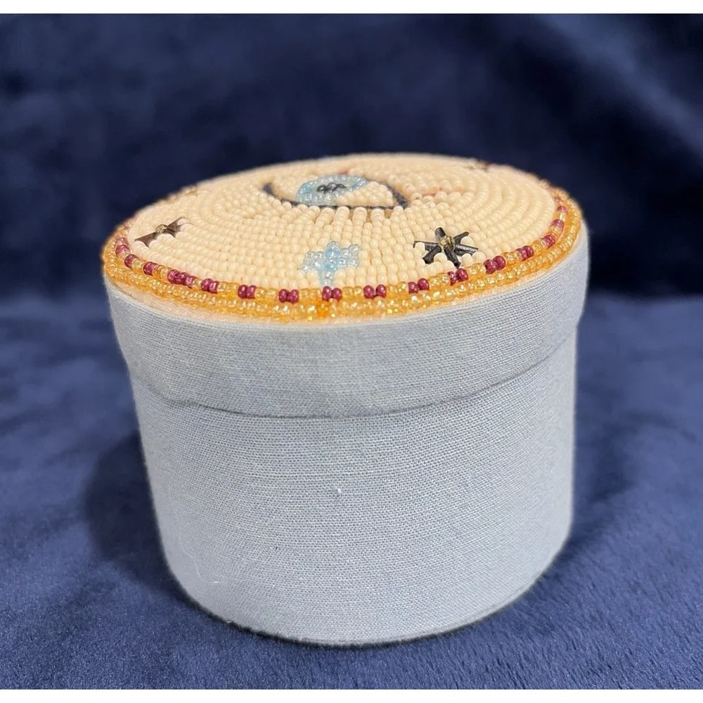 Anthropologie Beaded Fortune Lidded Jewelry Trinket Box Evil Eye